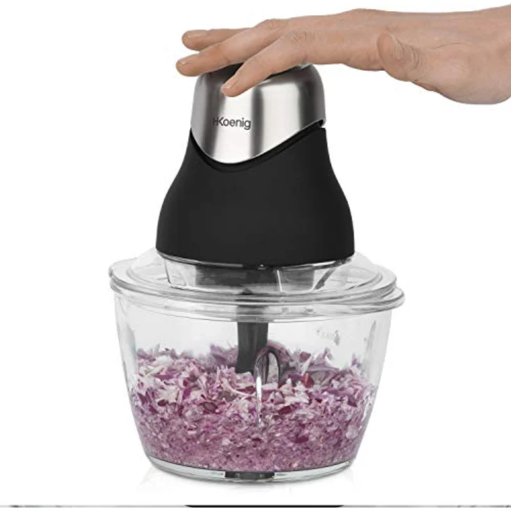 H.Koenig Multi-Zerkleinerer LEO9 für Gemüse, Zwiebeln und Nüsse, elektrisch, Edelstahlklingen, 1x Glasschale, einfache Handhabung, Deckel für Frischehaltung – Bild 5