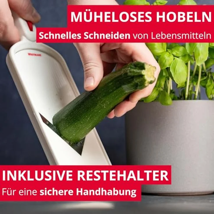 Westmark Gemüseschneider- -hobel mit verstellbarer Schnittstärke, Edelstahlklinge, V-Hobel, Weiß-Silber, 11472260 – Bild 3
