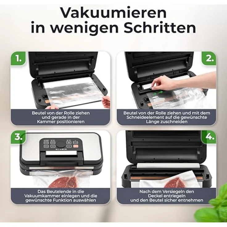 KLAMER Premium Vakuumiergerät für Lebensmittel - doppelte Versiegelungsnaht (silber) – Bild 5