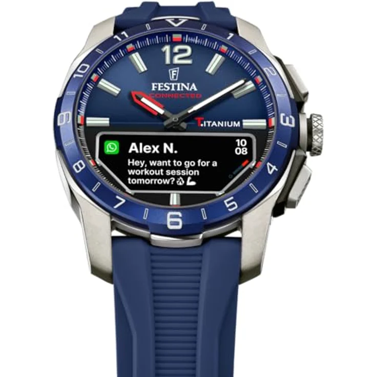 Festina Herrenuhr F23000/1 Connected D Titan Gehäuse silberfarben Kautschukarmband blau, blau – Bild 2