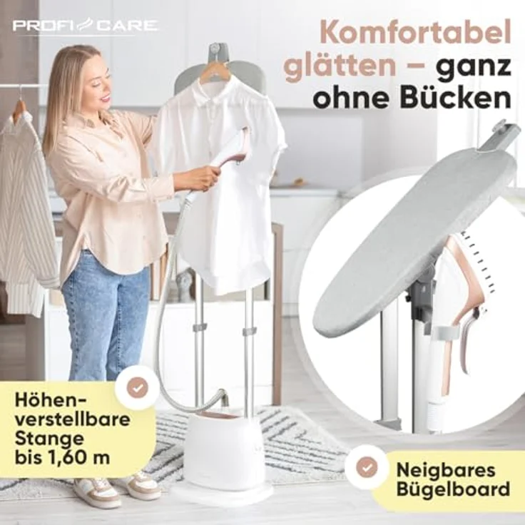 ProfiCare® PC TDC 3128 Stand-Dampfglätter, 1580W, neigbares & höhenverstellbares Bügelboard, 1,5L Tank, inkl. Handschuh, bis zu 40 min. Betriebszeit – Bild 4