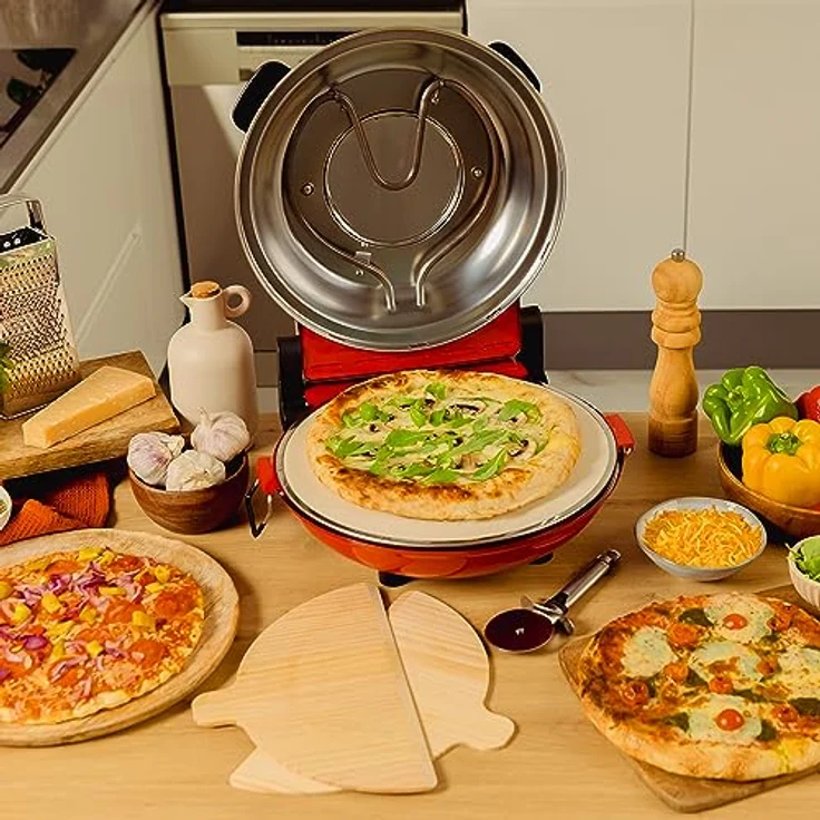 Cecotec Electric Pizza Oven with Window Fun Pizza&Co Mamma Mia Vista, 1200 W, 30 cm Diameter, 420℃ Max Temp, Adjustable Thermostat, Ceramic Stone Plate, 15 min Timer - Cecotec Fun Cooking Pizzaofen, 1200 W, Keramik-Stein-Kochfeld, Sichtfenster – Bild 4