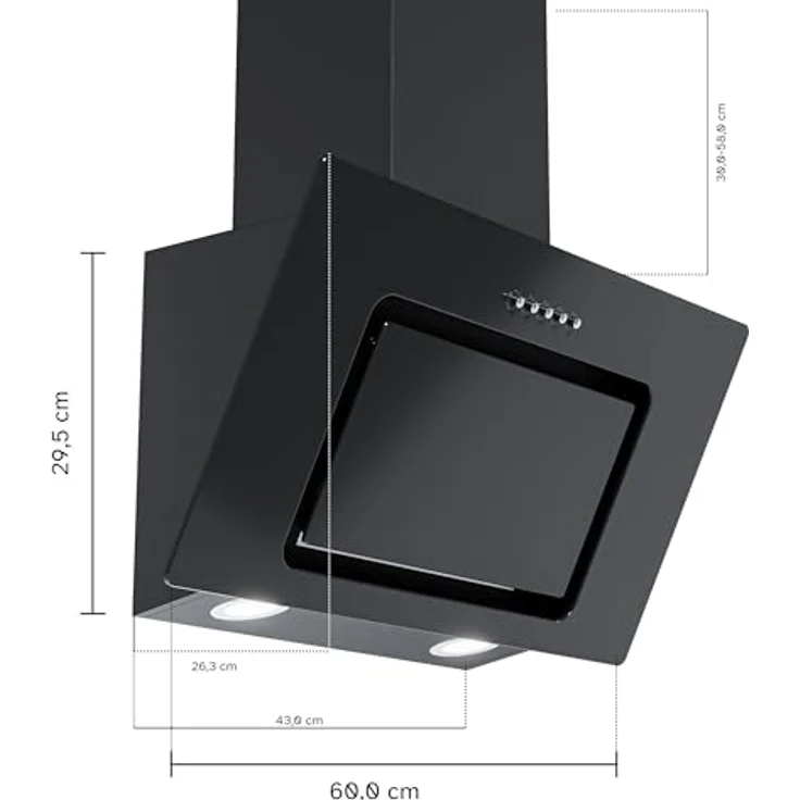 Heinrich´s HEINRICHS Dunstabzugshaube, 60cm, 300m³/h Saugkraft, LED Beleuchtung, Aktivkohlefilter, 69W Leistung, Schwarz – Bild 2