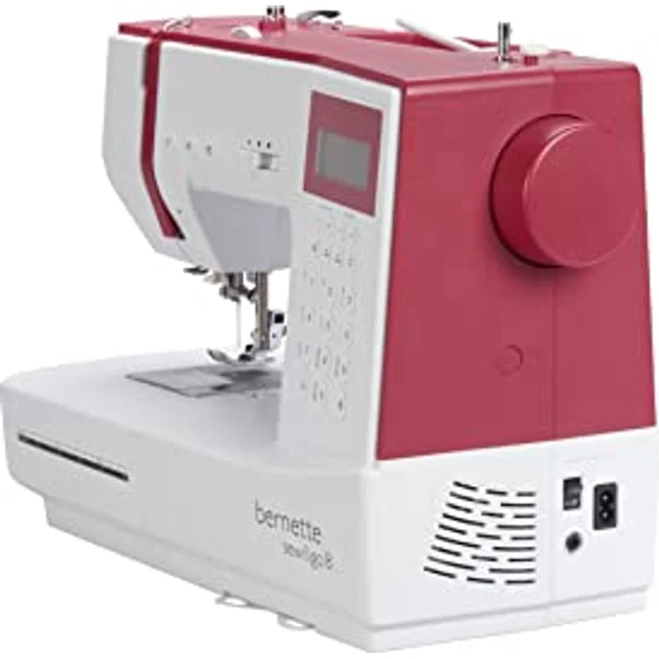 bernette sew&go 8 Computer-Nähmaschine – computergesteuerte Anfänger-Nähmaschine, einfache Bedienung, 197 Stiche, LCD-Display, Speicherfunktion, Start/Stopp-Funktion und 7 Nähfüße, weiß-rot – Bild 4