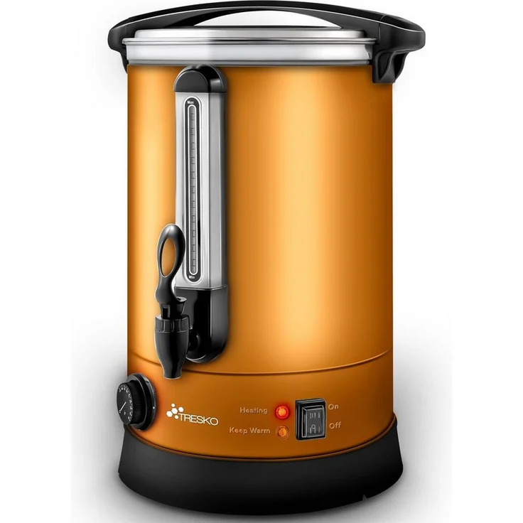 TRESKO Heißgetränke- und Glühweinautomat 10/20 Liter, Edelstahl Glühweinkocher mit Temperaturregler 30-110 °C, Trockenlaufschutz und Zapfhahn