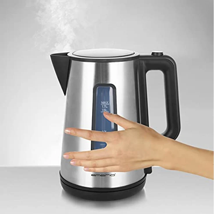 EMERIO WK-122829 Wasserkocher, 2220W, Wasserstandsanzeige, 1,7L, schnurlos, silber, schwarz – Bild 3