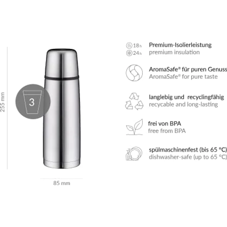 alfi isoTherm Perfect Isolierflasche, Edelstahl mattiert, 0,75 Liter – Bild 7