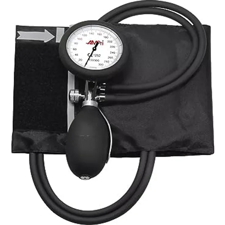 Oberarm Aneroid Blutdruckmessgerät ohne Bügelring, Med-Comfort, 2-Schlauch-System, schwarz, 1 Stück, Arzt, Praxis, Krankenhaus in praktischer Tasche, [ISO 81060]