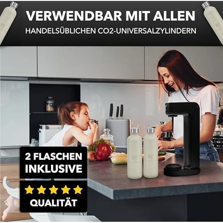 Luckymoose Infinity Wassersprudler mit 2x 1,25L spülmaschinenfesten Edelstahlflaschen – CO₂-sparend und kompatibel mit blauen 60l CO₂-Zylindern – Bild 4