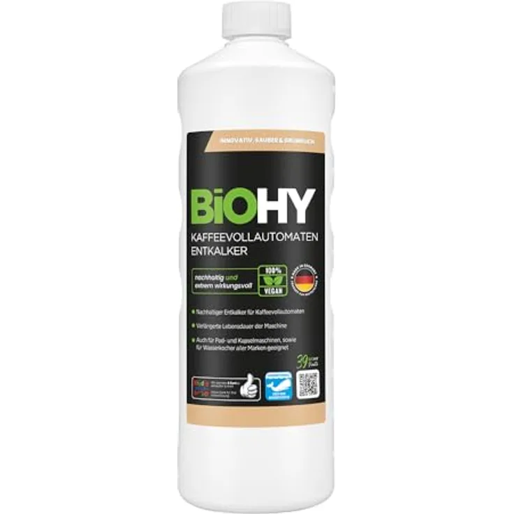 BiOHY Kaffeevollautomaten Entkalker, 1l flüssiger Kalklöser für Kaffeemaschinen & Wasserkocher, mit allen Geräten kompatibel