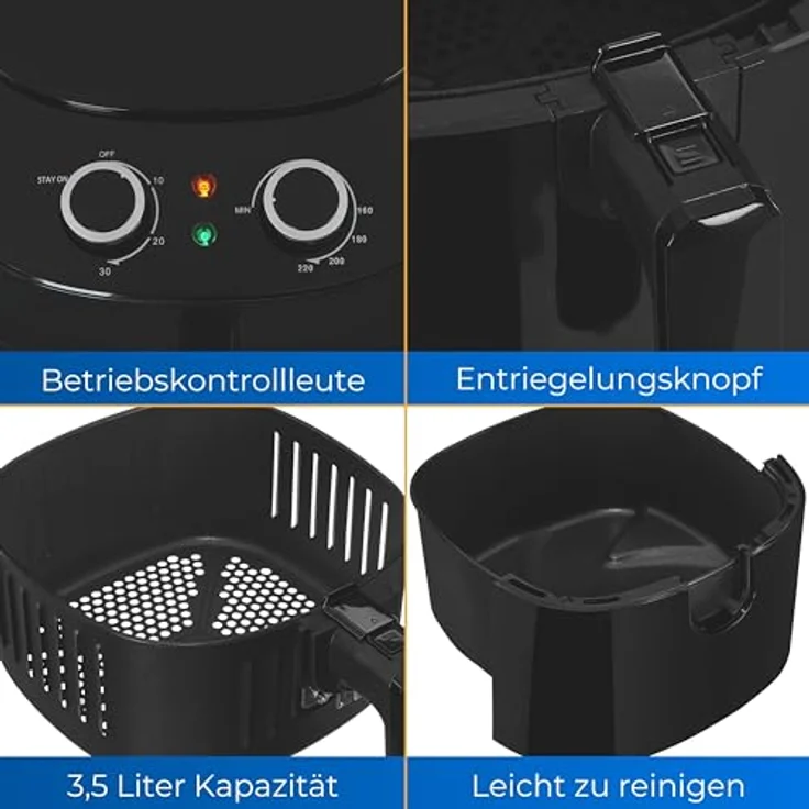 Exquisit Heissluftfriteuse FR6502 sw | 3,5 Liter | 1300 W | Timer | schwarz – Bild 4