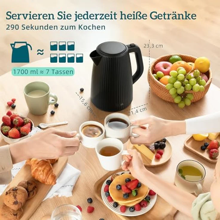 HOMCOM Wasserkocher-Toaster-Eierkocher Set, 1,7L Wasserkocher, 4-Scheiben Toaster in Schwarz mit Sicherheitsfunktionen und Signalton-Timer – Bild 3