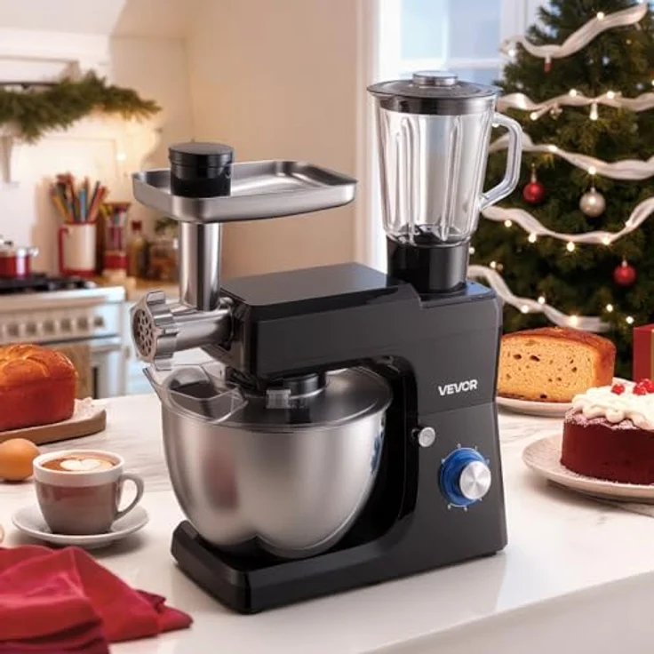VEVOR Elektrische Küchenmaschine 1500 W, 7,8 L Edelstahlschüssel, 6+P Geschwindigkeiten, inkl. Knethaken, Schneebesen und Rührbesen, schwarz – Bild 8