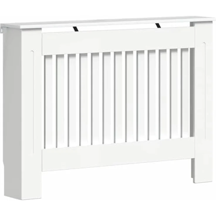 vidaXL Heizkörperabdeckung Hochglanz Weiß 112 x 19 x 81,5 cm, Moderner dekorativer Heizkörper-Schutz aus Holzwerkstoff, kindersicher mit praktischem oberen Regal – Bild 1