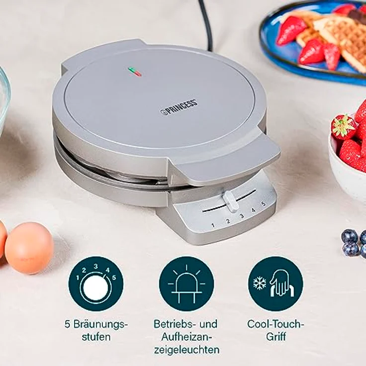 Princess Waffeleisen 132380, mit Herzwaffelform, 1200 Watt, 0,85m Kabellänge, 5 Heizstufen, mit Kontrollleuchte – Bild 4