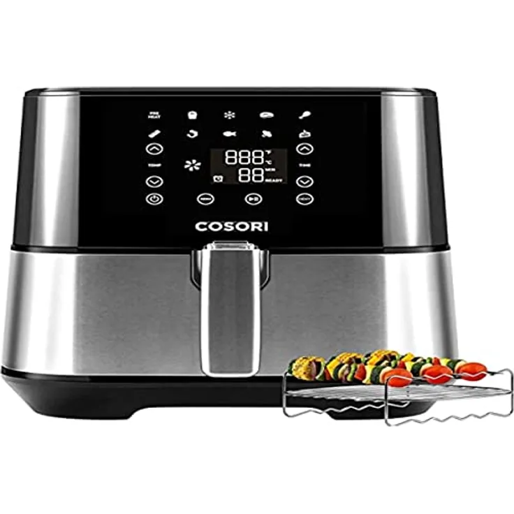 COSORI Luftfritteuse , Air Fryer, energiesparend, mit Grillzubehör, 9 Funktionen & Spezialtrocknung, 10 normale Rezepte & 10 Trocknungsrezepte, 1700 W, Silber, 5.5 ltr