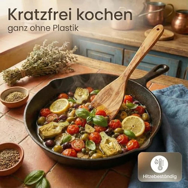 GOLDENBERG® Premium Pfannenwender Set aus italienischem Olivenholz, robust, langlebig & antibakteriell, Made in Europe – Bild 4