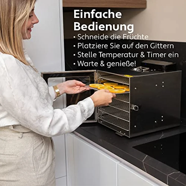 Dörrautomat Edelstahl - Dörrgerät mit Temperaturregler (30-90°C) zum Trocknen von Obst, Pilzen und Fleisch - Dürrautomaten 400W mit 24H Timer-Funktion - Dehydrator Food Vita5 (6 Etagen Model S) – Bild 3