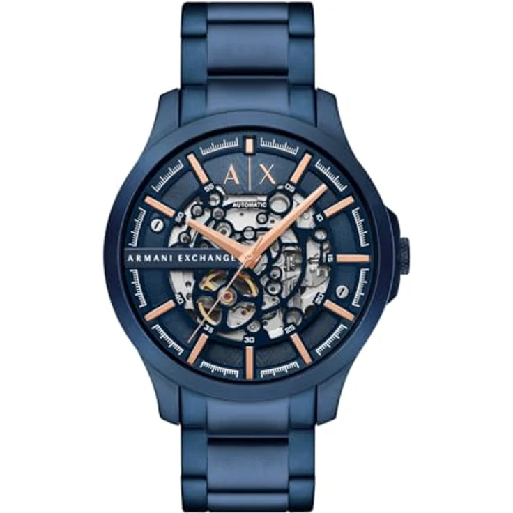 Armani Exchange Herren Analog Automatik Uhr mit Edelstahl Armband AX2457, Blaues Zifferblatt, Wasserdicht bis 50m – Bild 1