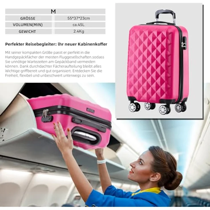 BEIBYE Kofferset Hartschale Trolley Reisekoffer mit 4 Zwillingsrollen, integriertes Sicherheits-Zahlenschloss, in Peach (Handgepäck M 53x35x20cm, XL/L mit Dehnungsfuge) – Bild 3