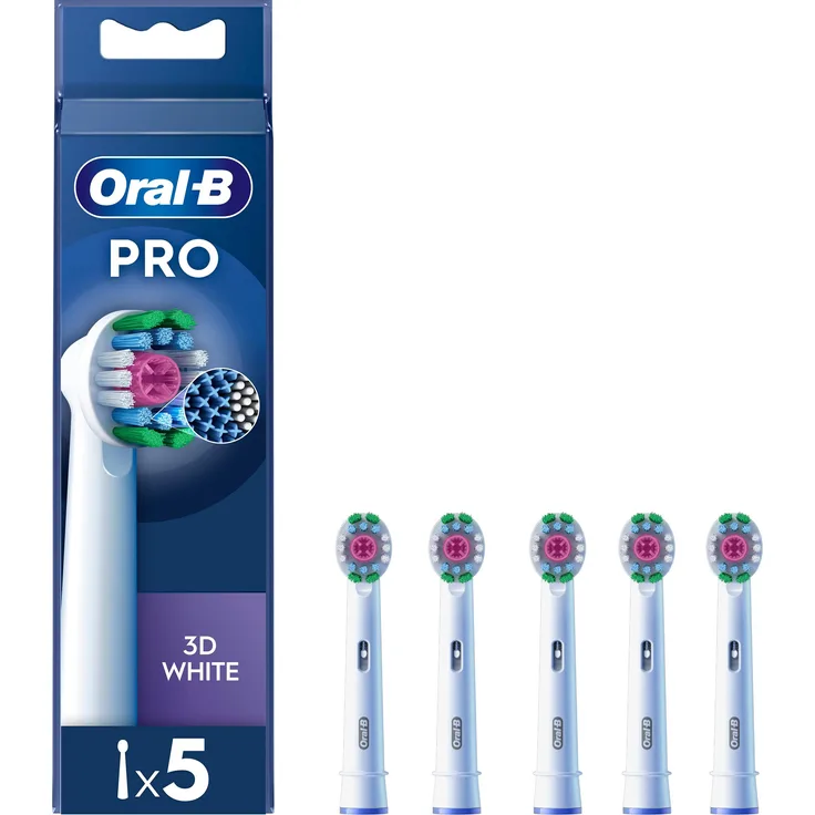 Oral-B Pro 3D White Zahnbürstenkopf, 5er Pack, mit exklusivem Polierbecher und X-förmigen Borsten, weiß