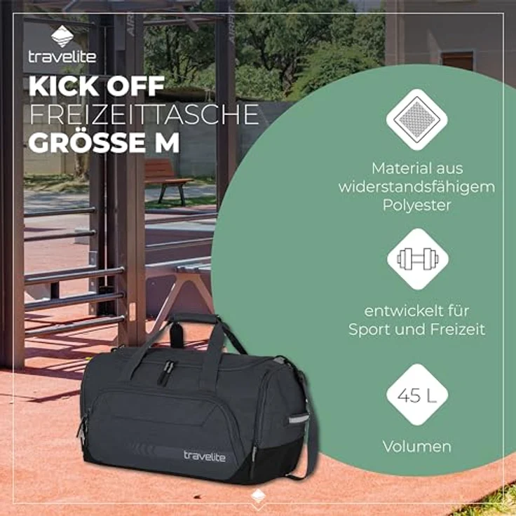 Travelite Kick Off Weekender Reisetasche M 50 cm, dunkel anthrazit, 100% Polyester, 50 x 29 x 30 cm – Bild 2