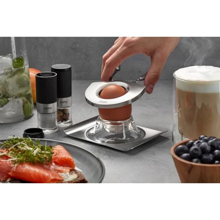 GEFU Eierköpfer SCISO, Edelstahl Eieröffner mit extrascharfen Zähnen für perfekten Schnitt, geeignet für gekochte & rohe Eier, alle Größen, einfache Handhabung – Bild 3