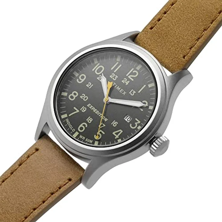 Timex Men's Expedition Scout, 40mm Quarzuhr mit grünem Zifferblatt und braunem Lederarmband, wasserdicht bis 50m – Bild 4