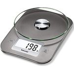 Beurer KS 26 Küchenwaage mit großer Glaswiegefläche, hinterleuchtetem Display, 5kg Tragkraft und praktischer Tara Zuwiegefunktion