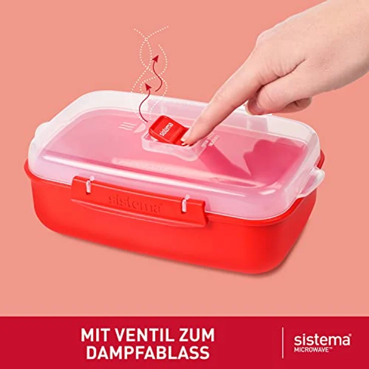 Sistema Microwave-Heat & Eat Frischhaltedosen Set, 4 rechteckige Mikrowellen-Vorratsdosen mit Deckeln (2 x 1,25 l + 2 x 525 ml), verschließbare Clips und Belüftungsventile, BPA-frei – Bild 3