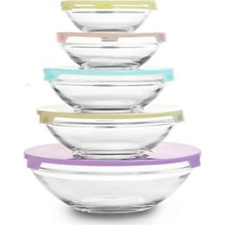 emeco Glas Aufbewahrung Deckel 5er Set Vorratsgläser Frischhaltedosen Glasschüssel AN5, Transparent, 10-teiliges Set, kapazitäten von 150 ml bis 1150 ml