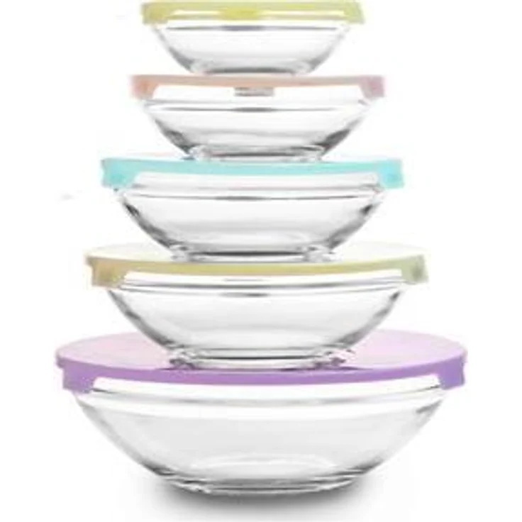 emeco Glas Aufbewahrung Deckel 5er Set Vorratsgläser Frischhaltedosen Glasschüssel AN5, Transparent, 10-teiliges Set, kapazitäten von 150 ml bis 1150 ml