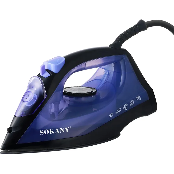 Sokany Dampfbügeleisen 1600W mit Keramiksohle, 190ml Wassertank, Schwarz / Blau