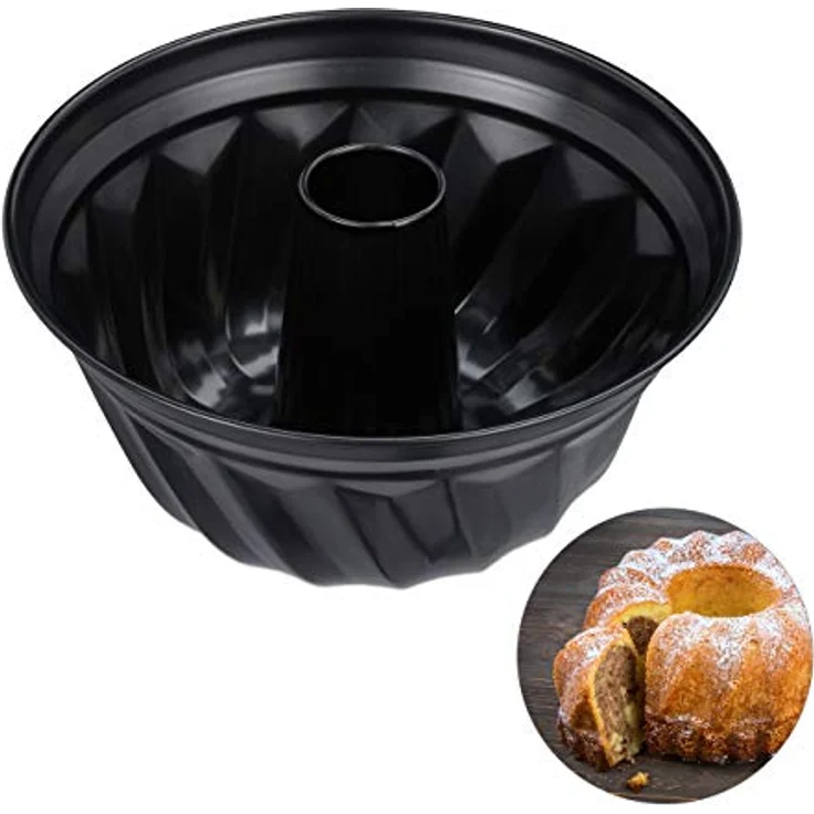 Relaxdays Gugelhupfform, Marmor- & Rührkuchen, antihaftbeschichtet, Ø 25 cm, Carbonstahl, runde Napfkuchenform, schwarz – Bild 2