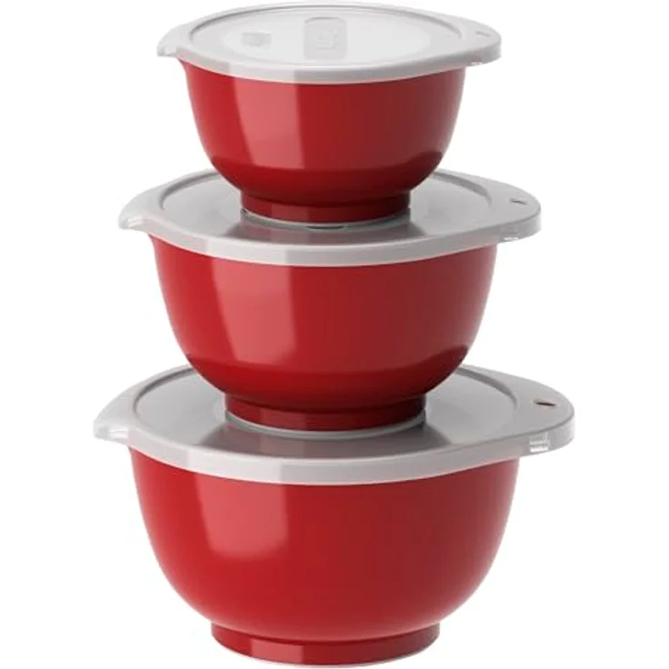 Rosti Margrethe Rührschüssel Set, 6-teilig aus Kunststoff, mit 3 Rührschüsseln (0,25L, 0,5L, 0,75L) und 3 Deckeln, rot: Tests, Infos & Preisvergleich