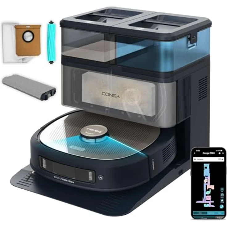 Cecotec Conga Z100 Saugroboter mit Wischfunktion, 20.000 Pa Saugkraft, KI mit LaserEye, AquaCycle Wischsystem, Selbstentleerung 3L – Bild 1