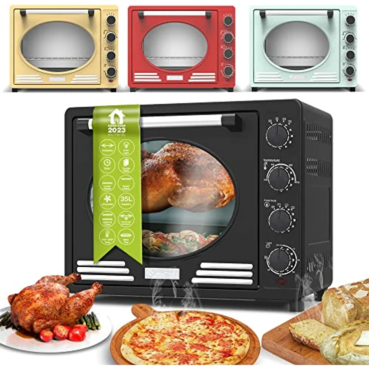Turbotronic/Retro Minibackofen mit Umluft / 35l / schwarz, rot, blau, beige / 1600W, Mini Backofen mit Timer, Pizzaofen, Grill (CREAM) – Bild 1