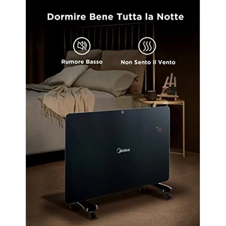 Midea NDK15-15 MRE Elektroheizung, geringer Verbrauch, Konvektor, Glas, 1500 W, warmes Badezimmer, wasserdicht, IPX4 mit Rollen, tragbar, Wand-Konvektor mit Thermostat, Timer 24 h, Schwarz – Bild 5