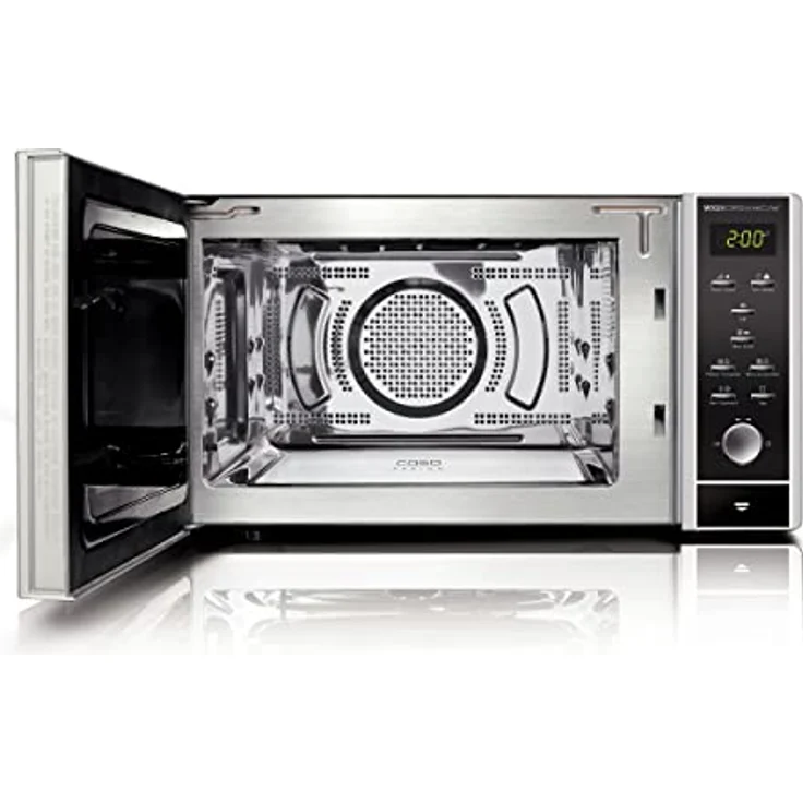 Caso MCG25 Ceramic chef 3in1 Mikrowelle mit Grill und Heißluft, 2050 Watt, Standgerät, Keramikboden, Grill-Rost für 2 Ebenen, 110-200°C, 25 Liter Garraum, Edelstahl verspiegelt – Bild 5