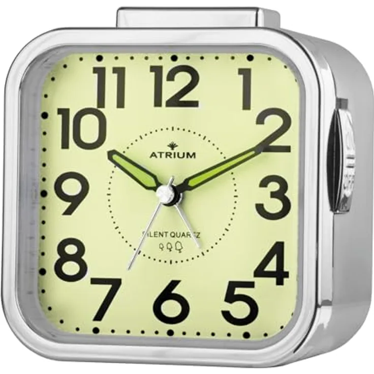 Atrium Quarzwecker Seniorenwecker, lauter ansteigender Alarm, schleichende Sekunden, elegantes Design mit silbernen Elementen