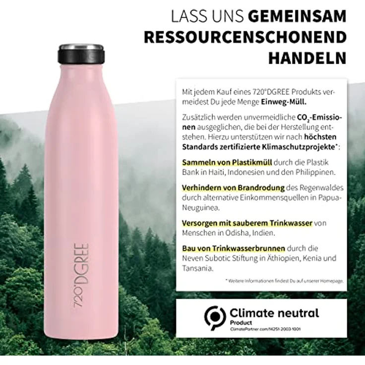 720°DGREE Trinkflasche Edelstahl Doppelwandig 750ml Isolierflasche milkyBottle rosa matt – Bild 5