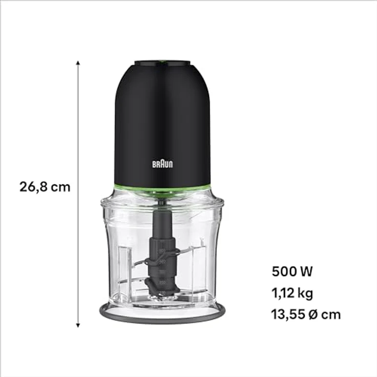 Braun MultiPractic 3 CH3011BK Zerkleinerer mit 4 Klingen aus Edelstahl, One Push-Funktion, Eiszerkleinerer, spülmaschinenfest, 500 W, Schwarz – Bild 2