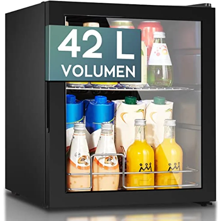 Heinrich´s HEINRICHS Mini Kühlschrank mit Glastür, leise 40dB, LED-Beleuchtung, 42 Liter, 5-18°C, schwarz – Bild 1