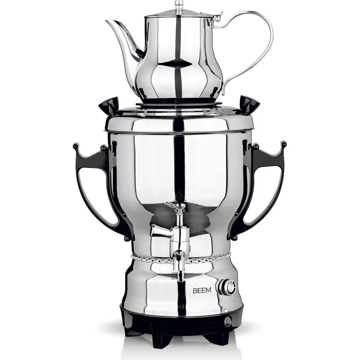 BEEM TEA-CLASSIC Samowar 3L Edelstahl Schwarz, elektrischer Teekocher mit 1L Teekanne und stufenlosem Temperaturregler