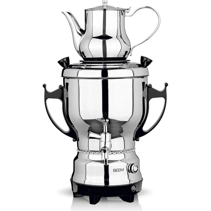 BEEM TEA-CLASSIC Samowar 3L Edelstahl Schwarz, elektrischer Teekocher mit 1L Teekanne und stufenlosem Temperaturregler