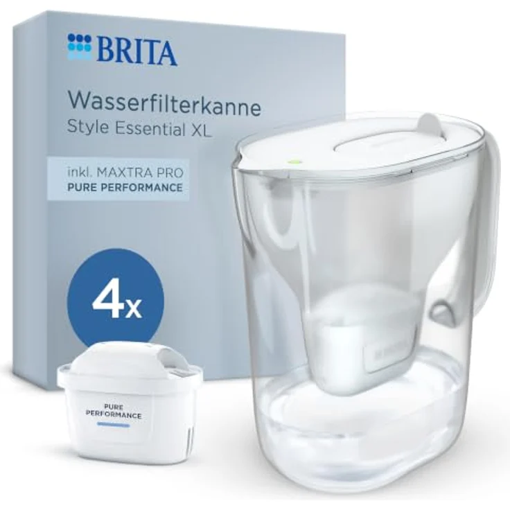 BRITA Wasserfilter Kanne MAXTRA Style Essential XL, weiß, inkl. 4x Pure Performance Filter – Bild 1
