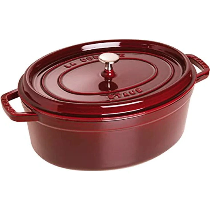 Staub 1103387 Cocotte-Bräter, oval mit Deckel 33 cm, 6,7 L, mit mattschwarzer lierung im Inneren des Topfes, grenadine – Bild 2