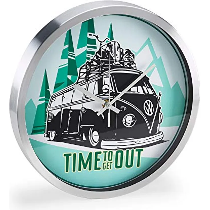 Volkswagen 1H2050810 Wanduhr VW T1 Bulli Bus Uhr Time to get Out Retro 30cm