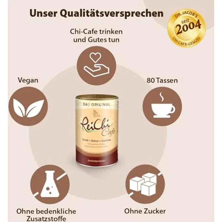 Dr. Jacob's Reichi Cafe Pulver 400 g, exotisch-cremiger Kaffee mit Reishi-Pilz, Kokos, Vitamin B12 & Magnesium, vegan, ohne Zucker – Bild 4