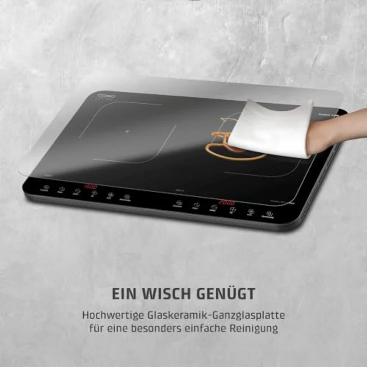 CASO ProSlim 3500, Induktionskochfeld mit 10 Leistungsstufen bis 3.500 Watt, ganz in Glas, schwarz – Bild 8